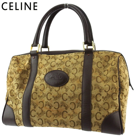 Celine beige leather brown bag handbag Macadam canvas Boston - Picture 1 of 6